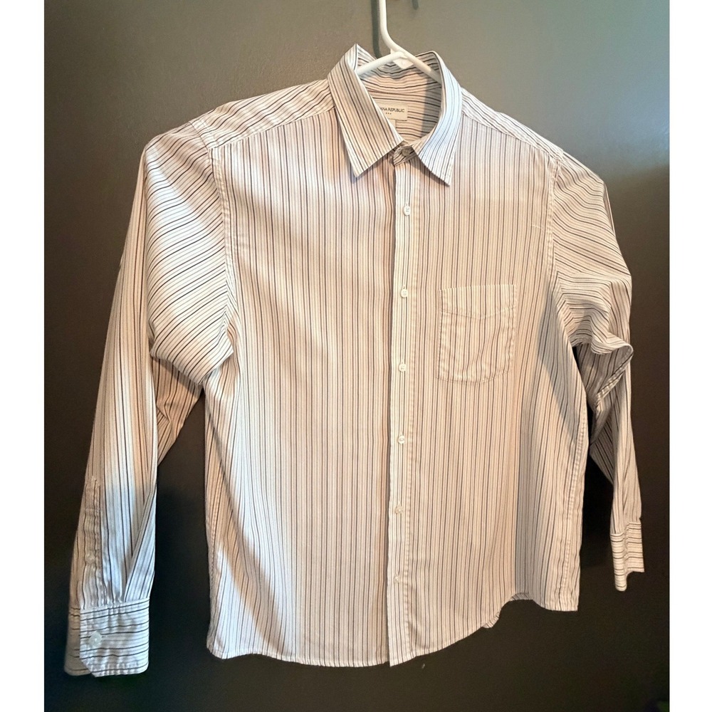 Banana‎ Republic Button Down Mens L White Striped Excellent Long Sleeve Shirt